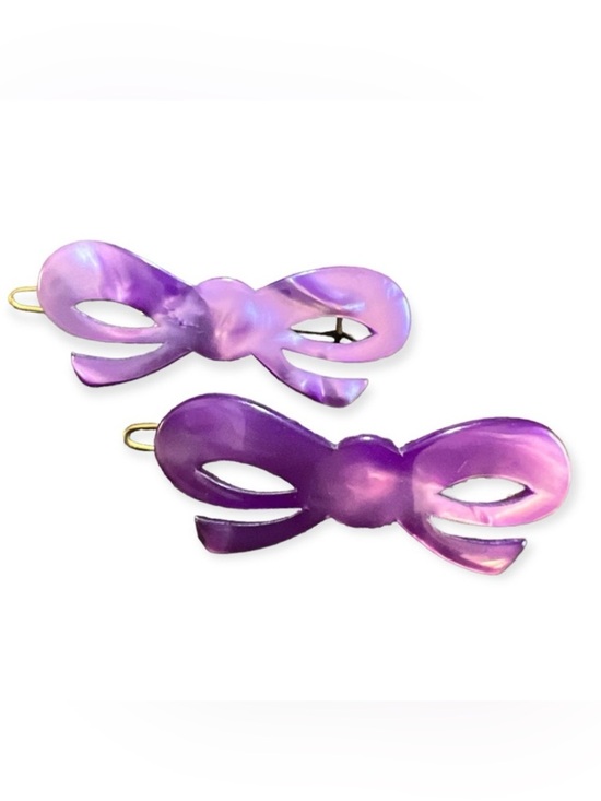 Vintage Accessories - Sweet & Dainty Vintage French Bow Barrettes in Pearlescant Purple, Deadstock/NOS